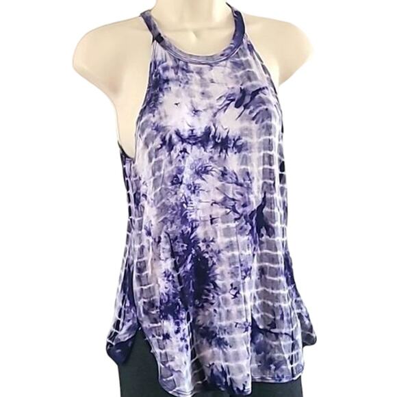 NWOT Wanderlux Women’s Blue White Tie-Dye Sleeveless Halter Tank Top Size Small - Picture 3 of 6